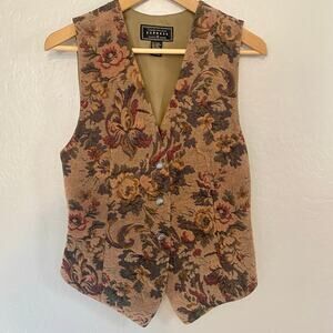 Vintage Express Tapestry Vest Womens Size XS Floral Granny Cottage Boho Academia